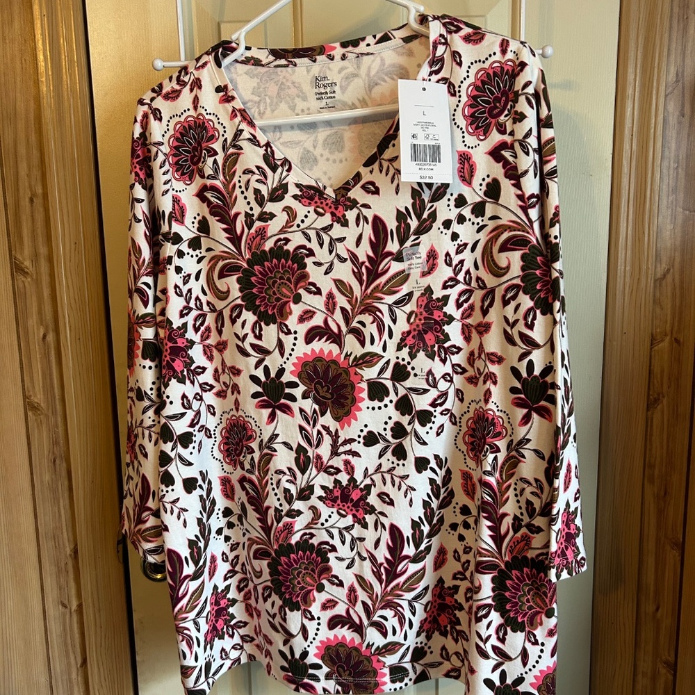Kim Rogers Perfectly Soft 3/4 Sleeve Tee - Large